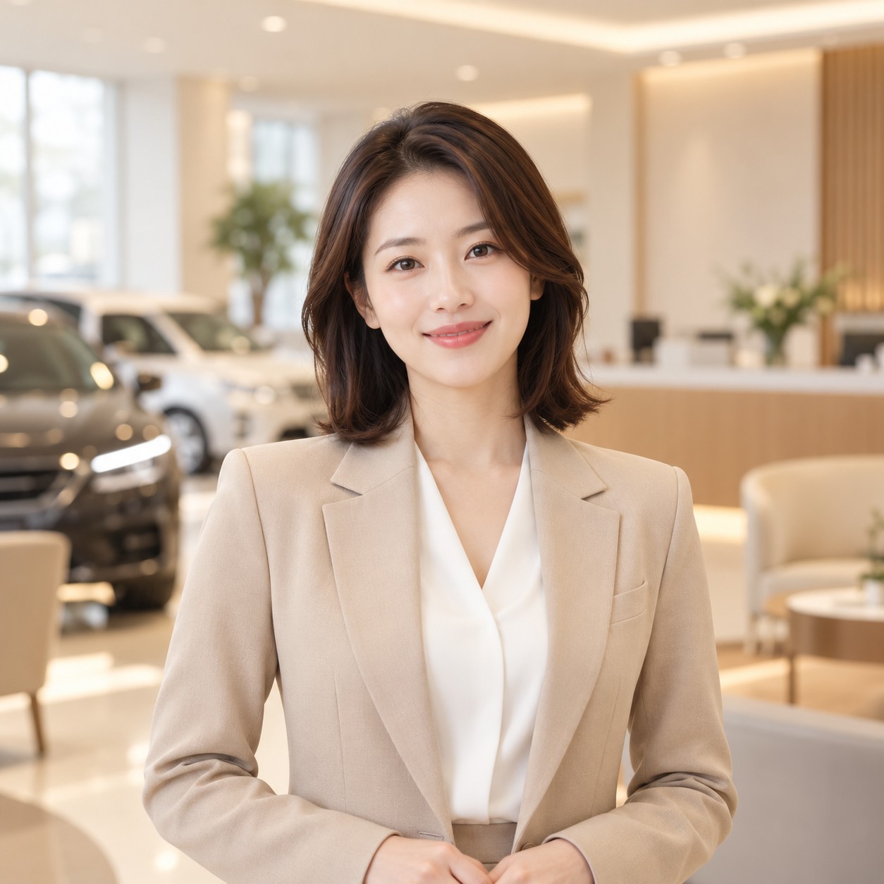 밝게 미소 짓는 여성의 홍보용 사진